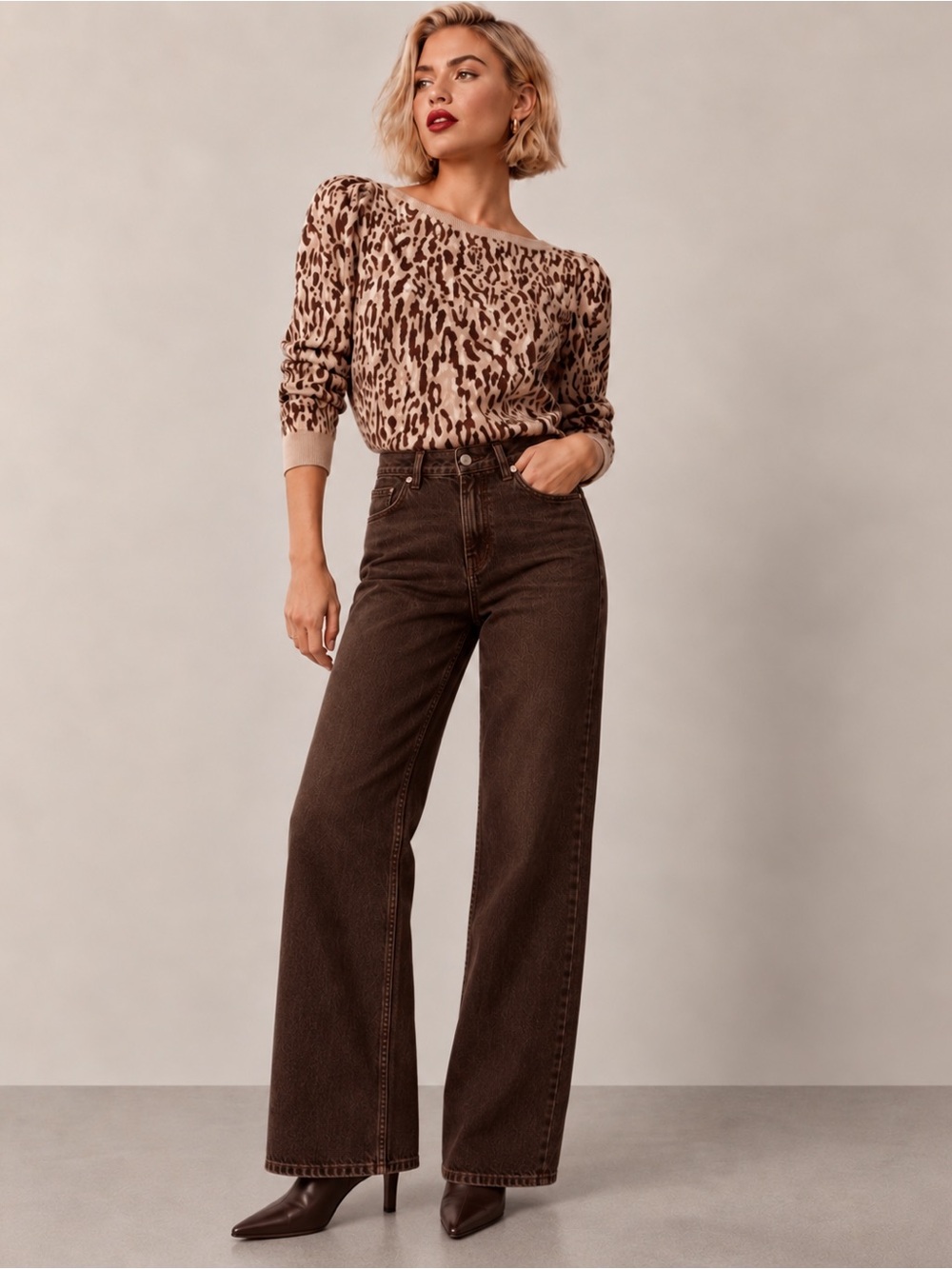 MAEVE Sweater by ANTHROPOLOGIE Leopard Print Puff-Sleeve Pull Over Sweater Smal